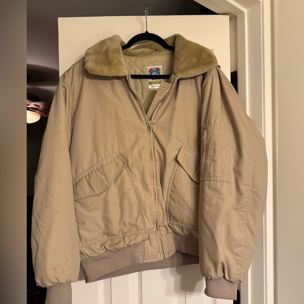 Mou Beige Jacket with Plush Fur Collar XL